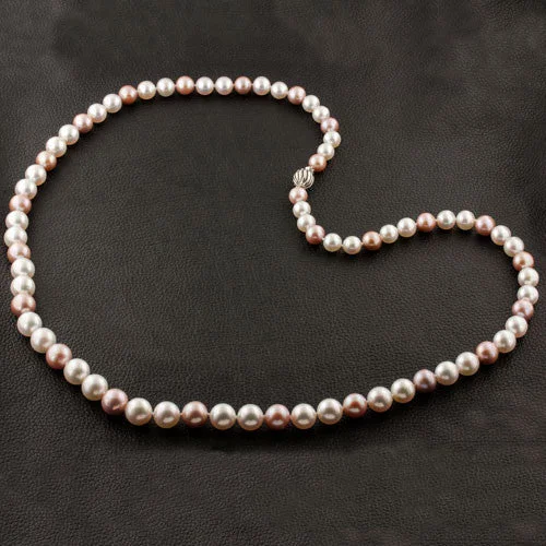 Silver bar necklaces for modern elegance-White & Pink South Sea & Kasumiga Pearl Necklace