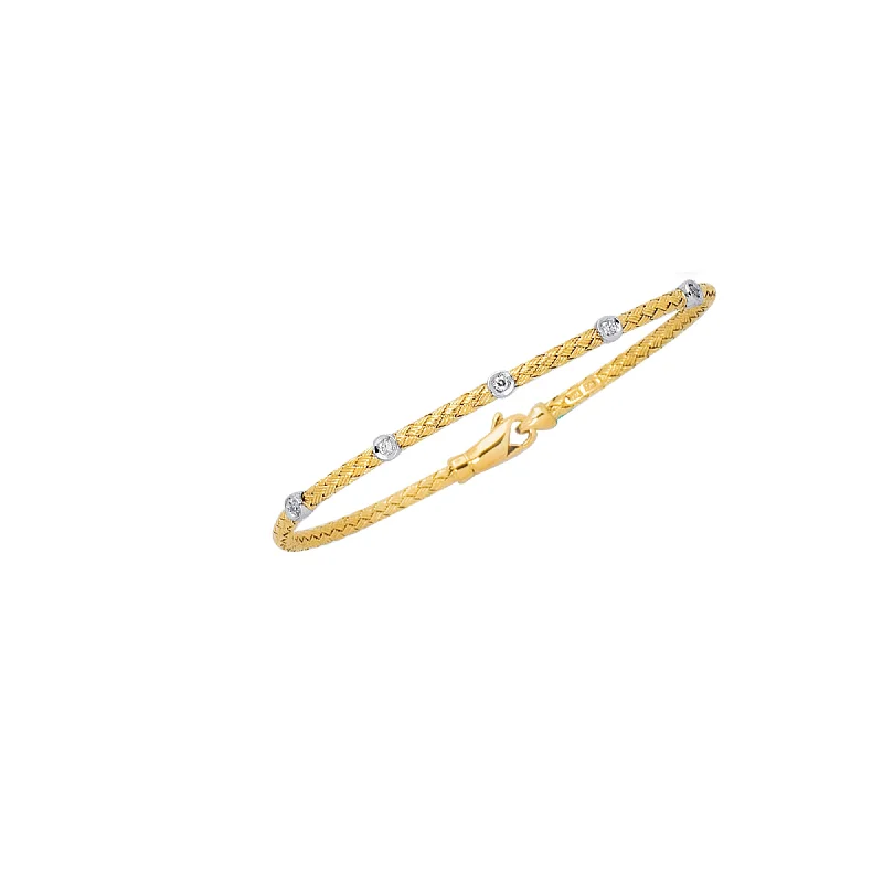 Chunky chain bracelets for bold statements-14K Gold .15ct Diamond Station Woven Bangle