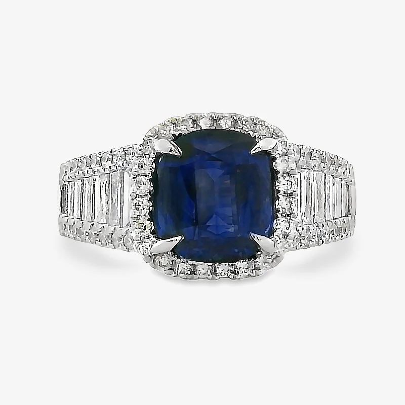 Fashion rings for everyday wear-2.72CT Blue Sapphire & Diamond Halo Ring