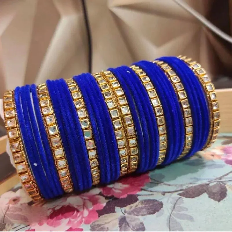 Custom cuff bangles for bold, personalized looks-Pooja Bangles Gold Plated Kundan And Velvet Bangles Set