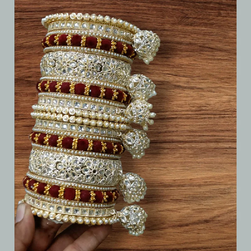 Custom cuff bangles for bold, personalized looks-Shagna Gold Plated Pearl And Kundan Stone Bangles Set