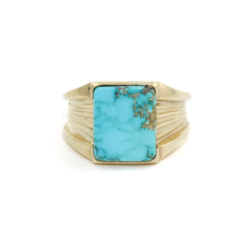 Vintage diamond rings for a timeless appeal-Solid 14k Gold x Neyshabur Turquoise Gentlemen's Signet