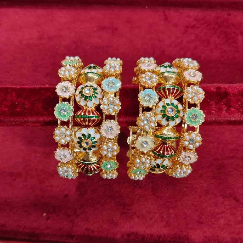 Brightly colored bangles for bold accents-Kavita Art Gold Plated Kundan Stone And Meenakari Bangles Set