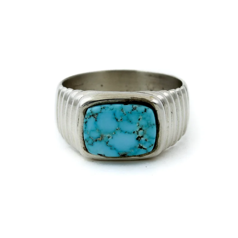 Platinum engagement rings for ultimate luxury-Kingman Turquoise Ridged Inlay Signet