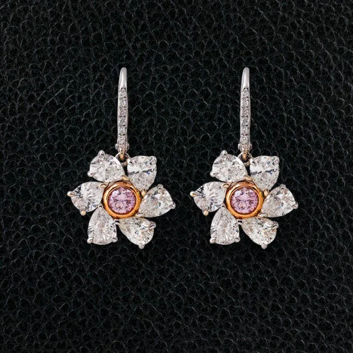 Chic ear cuffs for modern, edgy fashion-Pink & White Diamond Flower Earrings