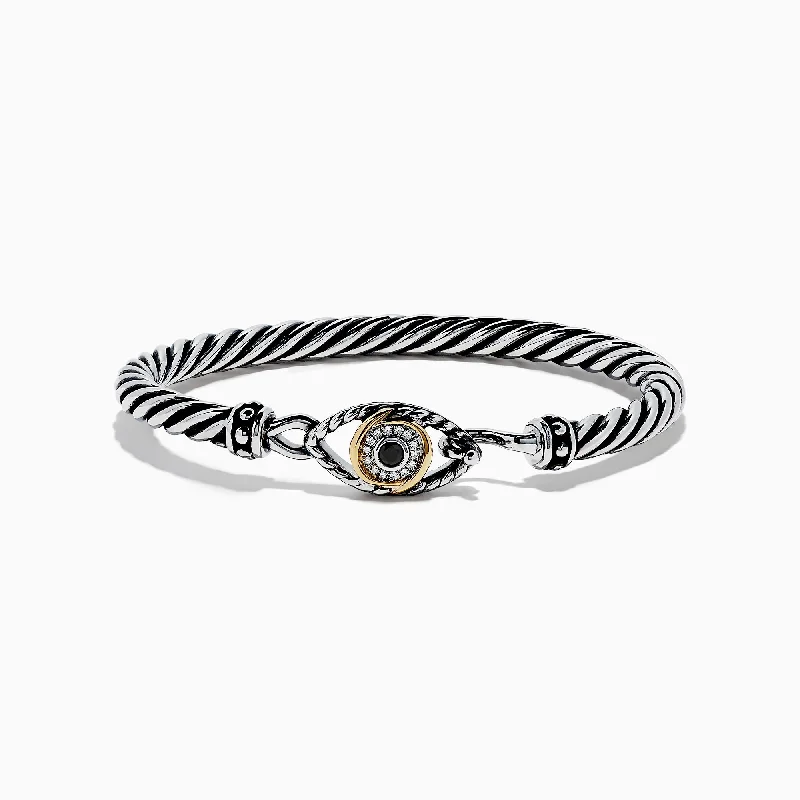 Engraved stainless steel bracelets for durable wear-Sterling Silver Sapphire and Diamond Evil Eye Bangle, 0.20 TW