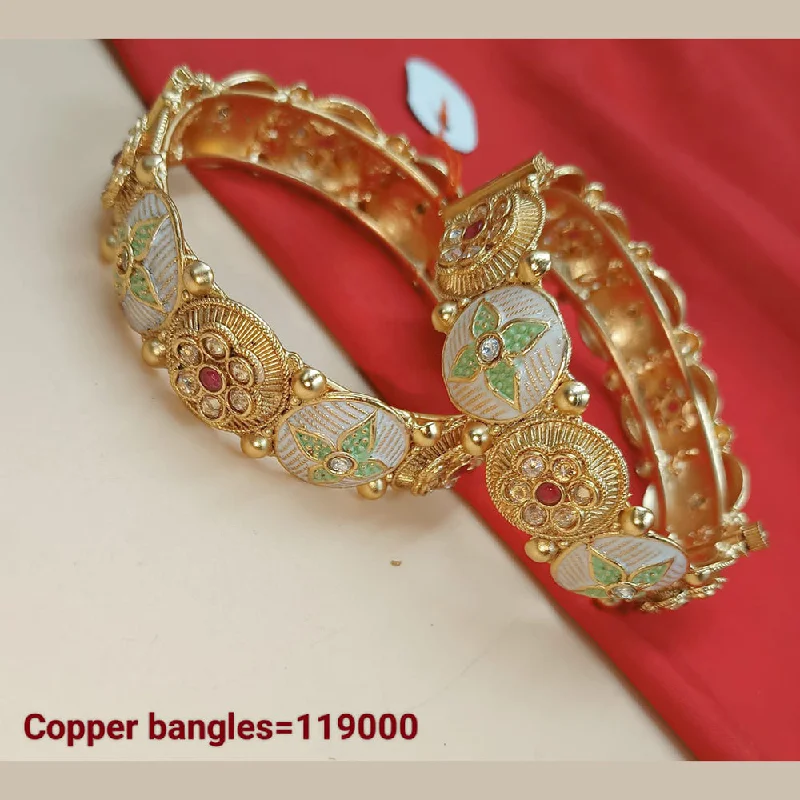 Sparkling rhinestone bangles for festive style-Padmawati Bangles Gold Plated Pota Stone Bangles Set