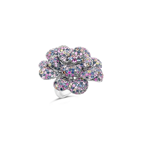 Classic gold rings for timeless sophistication-Multi-color Sapphire Flower Ring