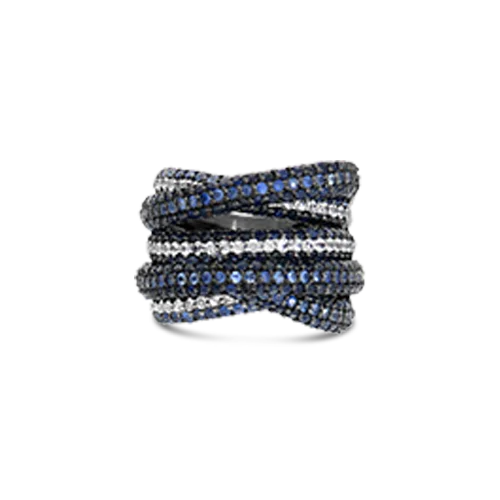 Elegant vintage rings for timeless style-Blue & White Sapphire Criss Cross Ring