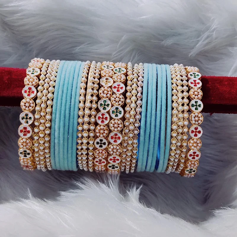 Stylish bangle sets for coordinated fashion-Pooja Bangles Meenakari And Pearl Velvet Bangles Set