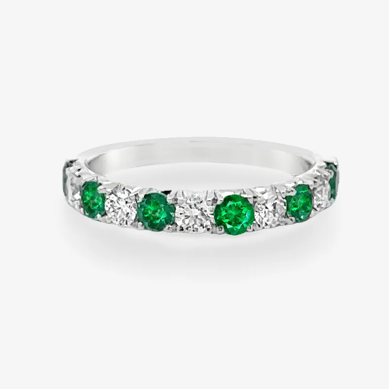 Custom engraved rings for special messages-0.60CT Emerald & Diamond Halfway Ring