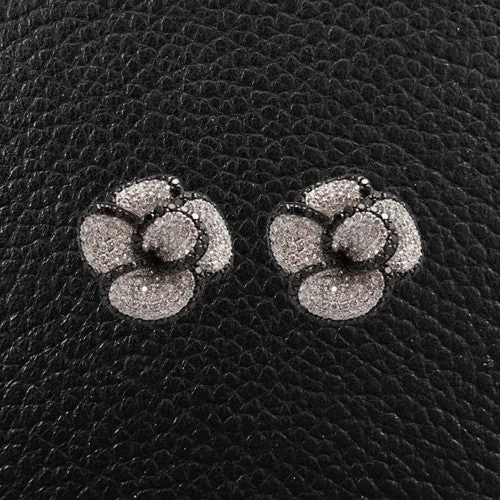 Gold-plated earrings for a luxe yet affordable look-Black & White Diamond Flower Earrings