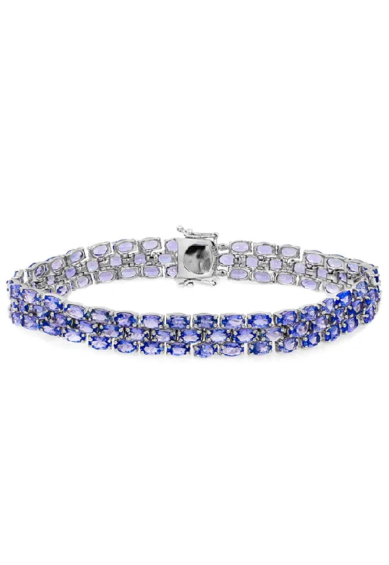 Pearl-encrusted bracelets for refined beauty-Sterling Silver 3-Row Tanzanite Bracelet, 22.0 TCW