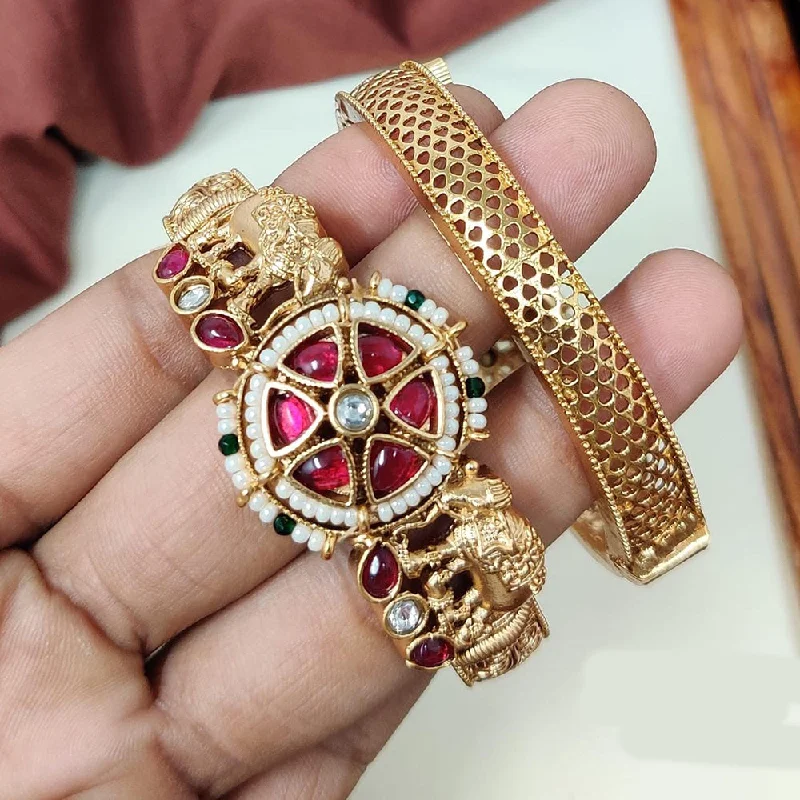 Multi-colored bangles for vibrant accessories-Manisha Jewellery Gold Plated Kundan Stone And Pearls Openable Bangle Set