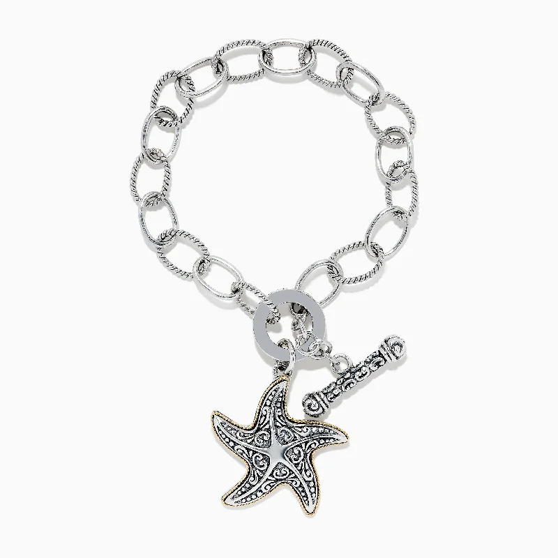 Geometric beaded bracelets for unique looks-Seaside Sterling Silver & 18K Gold Starfish Bracelet