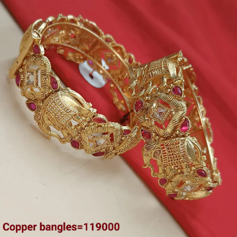 Sterling silver bangles for timeless appeal-Padmawati Bangles Gold Plated Pota Stone Bangles Set