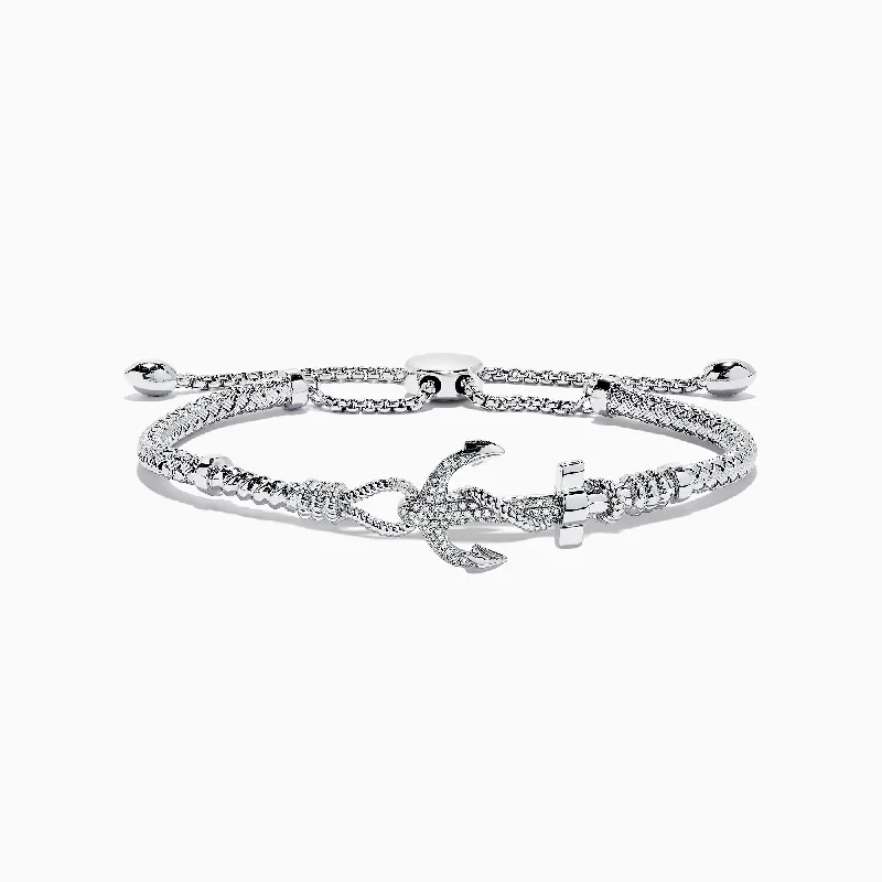 Adjustable charm bracelets for a perfect fit-Seaside Sterling Silver Diamond Anchor Bracelet, 0.16 TCW