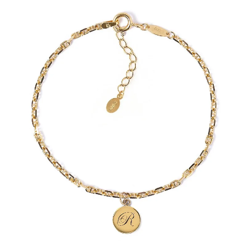 Charm bracelets for meaningful jewelry-Engraved Charm Marina Chain Bracelet