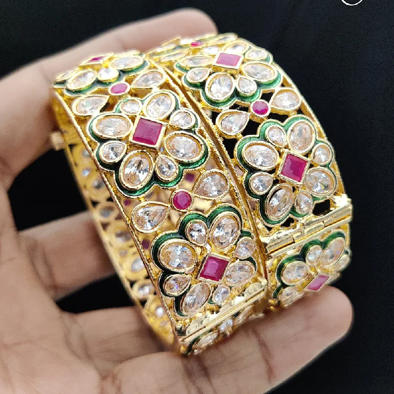 Textured bangles for a stylish edge-Jewel Addiction Gold Plated Kundan Openable Bangles Set