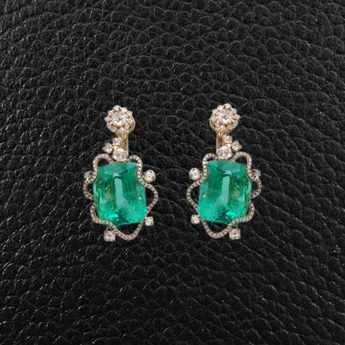 Custom charm drop earrings for a unique flair-Emerald & Diamond Earrings