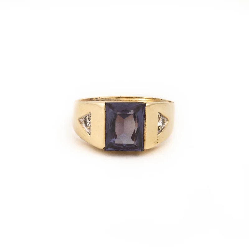 Vintage wedding rings for nostalgic charm-Gold Synthetic Amethyst Ring