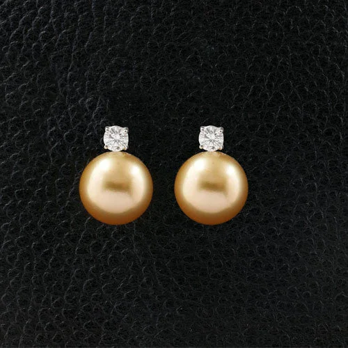 Personalized enamel earrings for custom designs-Golden Pearl & Diamond Earrings