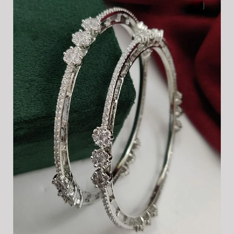 Modern cuff bangles for trendy style-Vivah Creations Silver Plated American Diamond  Bangle Set