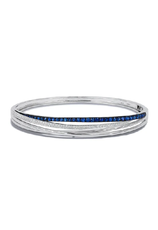 Vintage-style bracelets for retro fashion-Royale Bleu 14K White Gold Blue Sapphire & Diamond Bangle, 1.47 TCW