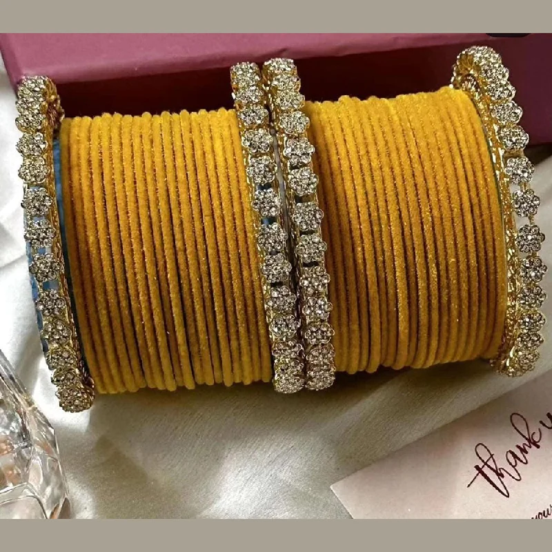 Custom birthstone bangles for personalized gifts-Pooja Bangles Gold Plated Austrian Stone And Velvet Bangles Set