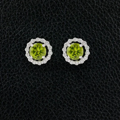 Custom engraved earrings for personalized gifts-Peridot & Diamond Earrings