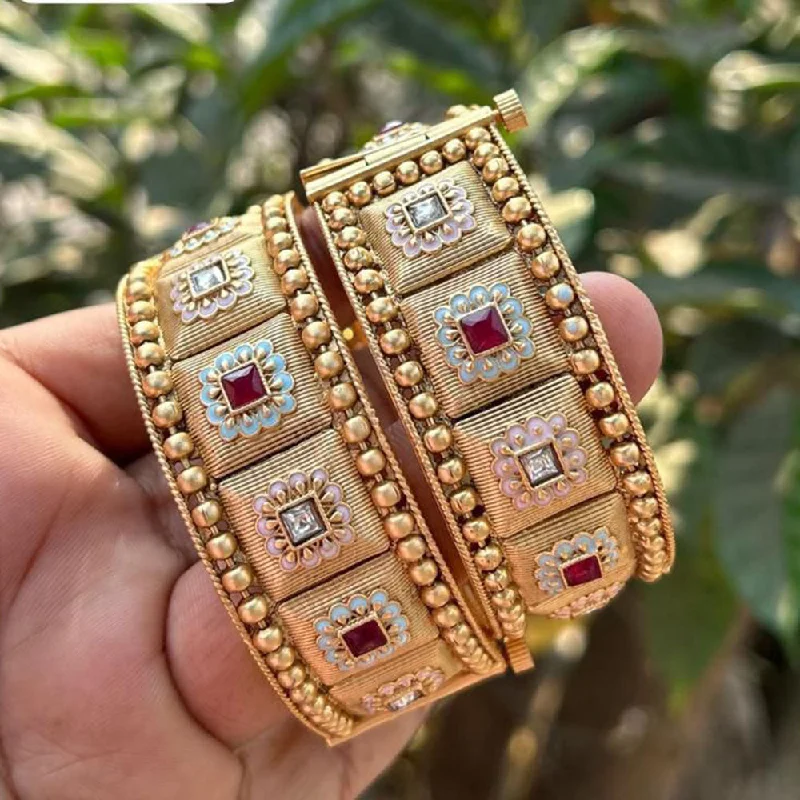 Bangles with gemstones for colorful elegance-Neetu Art Gold Plated Crystal Stone Meenakari Openable Bangles Set