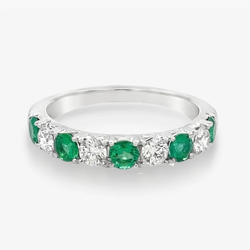 Platinum engagement rings for ultimate luxury-0.55CT Emerald & Diamond Halfway Ring