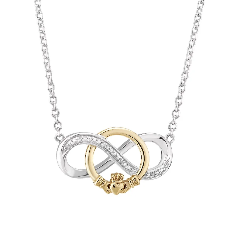 Custom friendship necklaces for heartfelt gifts-Gold And Silver Diamond Claddagh Necklet