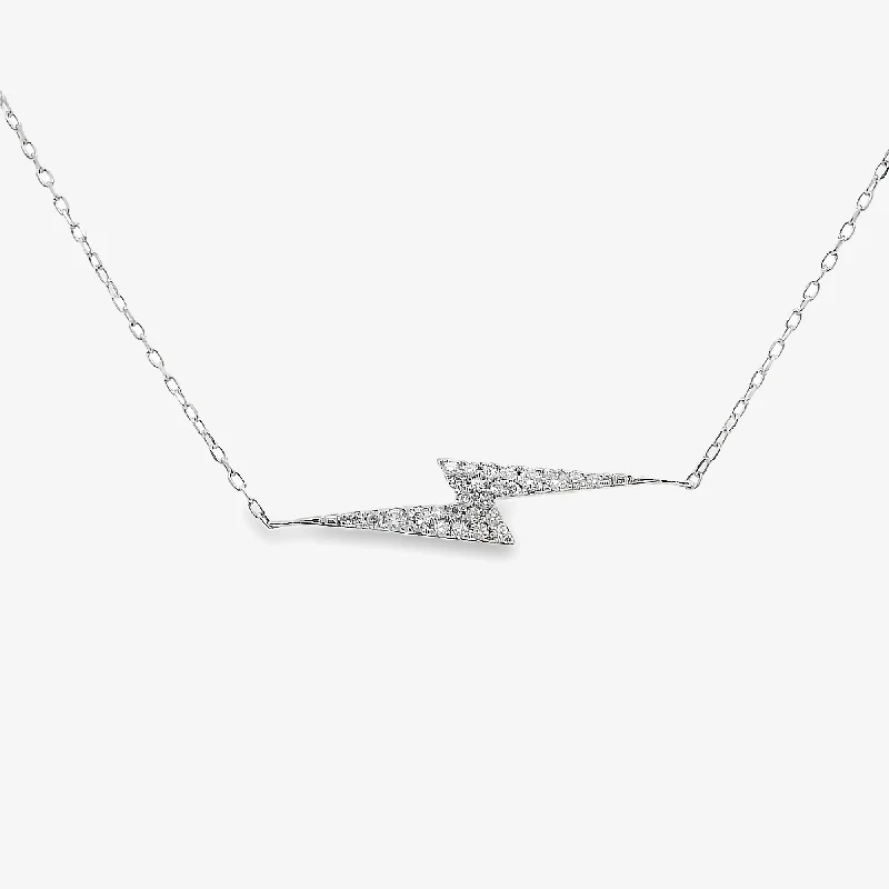 Modern geometric necklaces for contemporary designs-Pave' Diamond Lighting Bolt Necklace