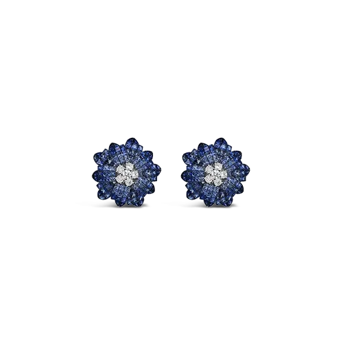 Handmade earrings for unique designs-Blue Sapphire & Diamond Flower Earrings