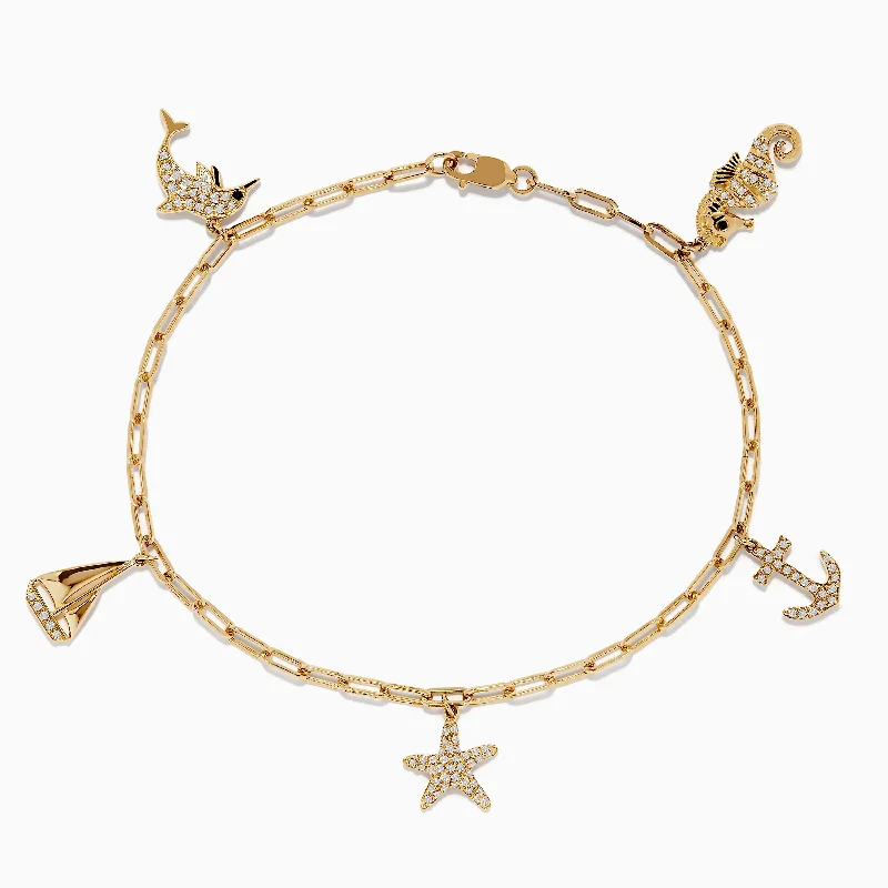 Custom engraved cuff bracelets for special occasions-Seaside 14K Yellow Gold Diamond Charm Bracelet