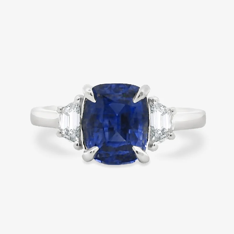 Custom engraved rings for personalized gifts-2.64CT Blue Sapphire & Diamond Ring