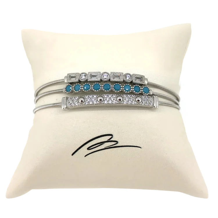 Chunky chain bracelets for bold statements-Silver & Turquois Stack