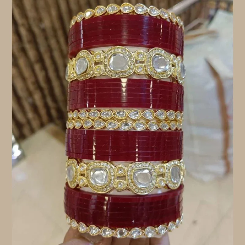 Party-ready bangles for evening wear-Pooja Bangles Gold Plated Kundan Acrylic Bangles Set