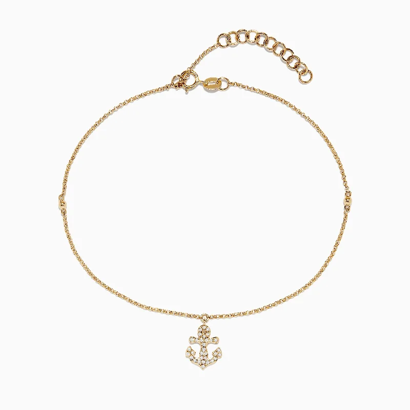 Classic silver link bracelets for everyday wear-Novelty 14K Yellow Gold Diamond Anchor Ankle Bracelet