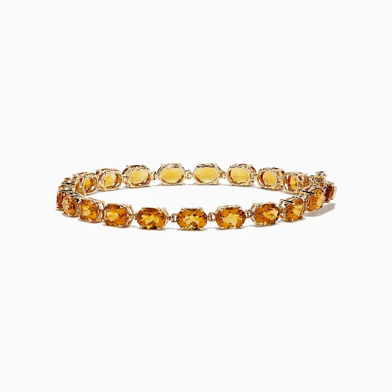 Elastic bracelets for easy wear-Sunset 14K Yellow Gold Citrine Tennis Bracelet, 15.36 TCW