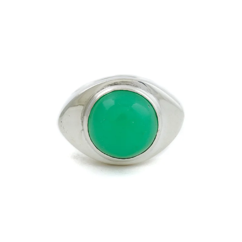 Personalized couple rings for matching designs-Natural Chrysoprase "God's Eye" Silver Signet Ring