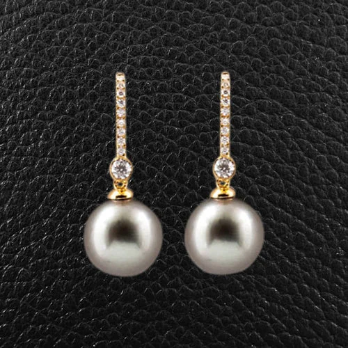 Sterling silver drop earrings for timeless style-Tahitian Pearl & Diamond Earrings