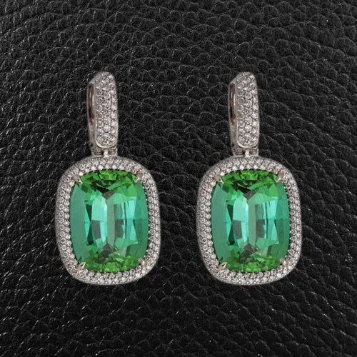 Colorful resin earrings for trendy, modern looks-Blue-Green Tourmaline & Diamond Drop Earrings