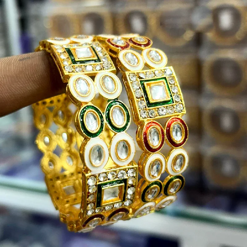 Luxury gold bangles for special occasions-Pooja Bangles Gold Plated Kundan Stone Bangles Set