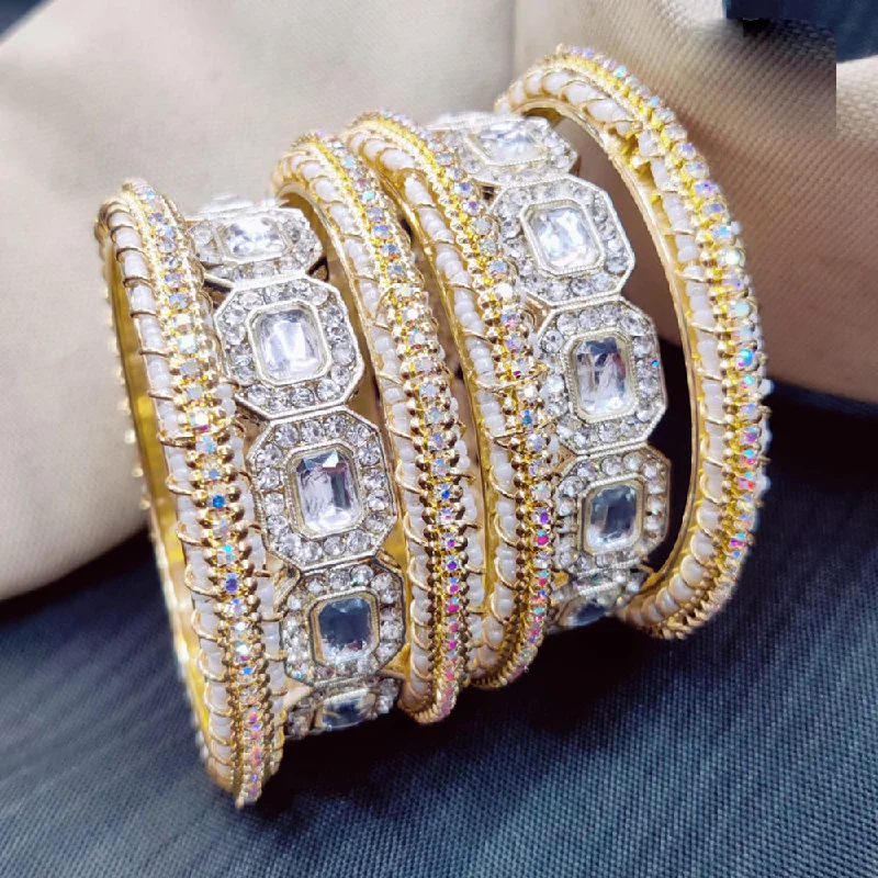 Simple cuff bangles for everyday wear-Pooja Bangles Gold Plated Austrian Stone Bangles Set