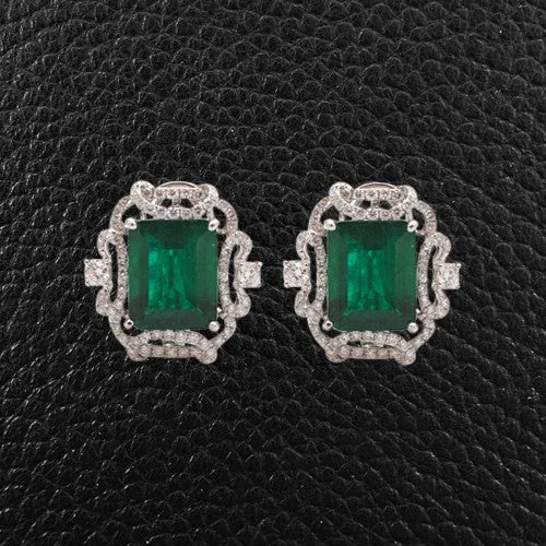 Geometric earrings for modern design lovers-Emerald & Diamond Earrings