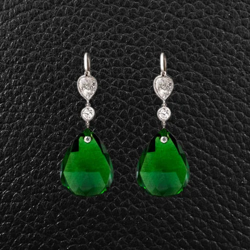 Bold geometric earrings for fashion-forward looks-Tsavorite & Diamond Dangle Earrings