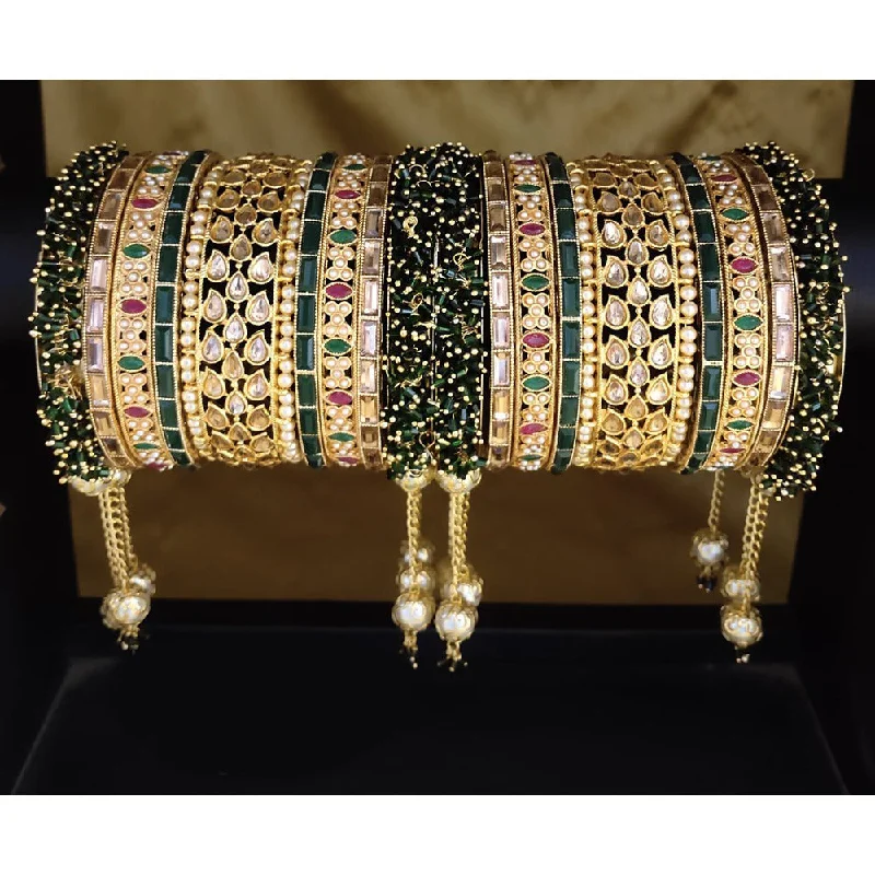 Silver bangles for classic style-Akruti Collection Gold Plated Pearl And Kundan Bangle Set