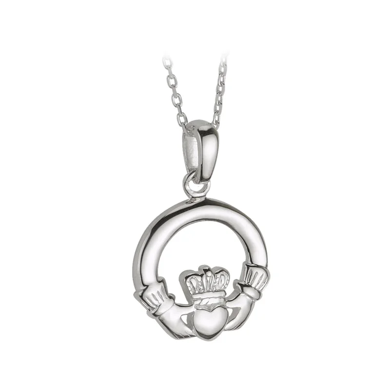 Silver bar necklaces for modern elegance-Sterling Silver Small Claddagh Pendant